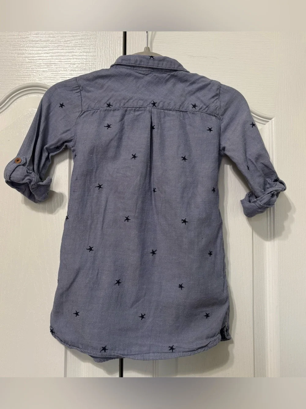 Zara Girls 2/3Y Blue Star Shirt Dress Long Sleeve Belted Button Collared